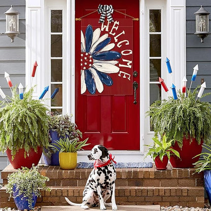 AVOIN colorlife Patriotic 4th of July House Flag 28x40 Inch Double Sided Outside, Memorial Day Red Floral Welcome Daisy Yard Outdoor Decoration
