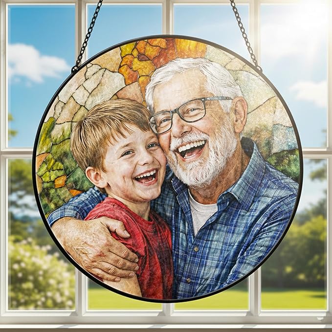 Personalized Grandma Stained Glass Sun Catcher, Custom Photo Window Hanging, Personalized Stained Glass, Gift for Grandma, Grandparents, Christmas, Birthday, Keepsake, Christmas Ornament, P3