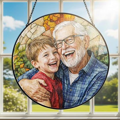 Personalized Grandma Stained Glass Sun Catcher, Custom Photo Window Hanging, Personalized Stained Glass, Gift for Grandma, Grandparents, Christmas, Birthday, Keepsake, Christmas Ornament, P3