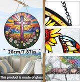 VAIIEYO Cross Sun Catcher Stained Glass Window Hanging Ornament, Handmade Sun Catcher Religion Decoration with Hooks for Window Garden Home, Mother's Day & Birthday Housewarming Gift (7.8 inch)