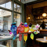 DASTOLL Stained Glass Window Hanging, Birds on A Branch Stain Glass Suncatcher, Hand-Painted Sun Catchers Indoor Window Decoration Bird Lover Gift for Mom, Grandma, Stocking Stuffers for Women