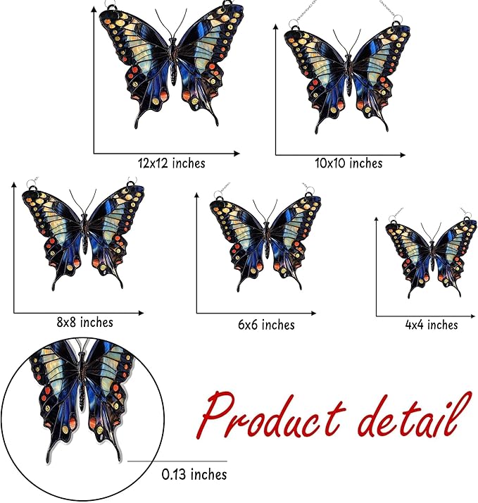 Midnight Butterfly Acrylic Suncatcher, Boho Suncatchers for Window Hangings, Stained Glass Effect Indoor Outdoor Garden Decor for Butterfly Lover, Gifts for Mother's Day, Mom, Grandma, Wife, Women