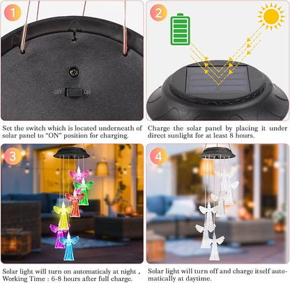 Gifts for Women Mom Grandma, Gardening Birthday Gifts for Mothers Day, Angel Solar Wind Chimes for Outside, Wind Chimes Outdoor Waterproof, Solar Lights Outdoor Decorative for Garden Patio Yard