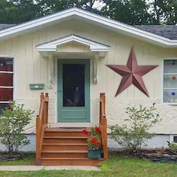 VIVICOMFY 48" Large Barn Star - Red Black Metal Star for Outside - Texas Stars Art - Rustic Vintage Western Country Home Farmhouse Primitive House Decor - Primitive Wall Decor