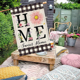 ORTIGIA Spring Summer Daisy House Flag Burlap Double Sided Home Sweet Home Floral Flower Large House Flag Farmhouse Buffalo Plaid Yard Lawn Patio Outdoor Outside 28x40 Inch