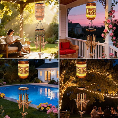 Hummingbird Solar Wind Chimes for Outside, Gifts for Mothers Day Mom Women Grandma Birthday Memorial Teacher, 32" Windchimes Outdoor Decor Hanging Solar Lantern for Garden Porch Patio Backyard