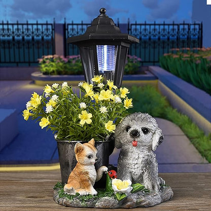 Garden Statue Decor, Flower Pots Planters Pots for Succulent, Outdoor Garden Sculpture for Patio Balcony Yard Lawn Decor, Outdoor Statues for Balcony Gifts (Dog&Cat)