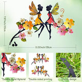 Colorful Metal Fairy Garden Stake - Fairies on Flowering Tree Branch Statue, Rustproof Outdoor Indoor Decor for Patio, Yard, Wall & Fence(Fairys2)