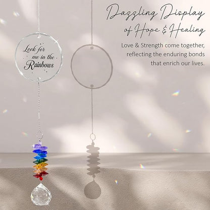 Glass Ornament Suncatcher - Look for Me in The Rainbows - Sympathy Gift for Loss of Loved One - Grief Gifts - Heaven Keepsake - Mother's Day for Mom Dad Sisters Brothers