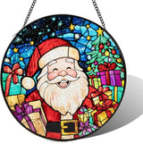 Santa Stained Glass Window Hanging, Santa Claus Suncatcher for Doors Home Sun Catchers Decoration and Christmas, Mother's Day Birthday Gifts for Women, Men, and Mom