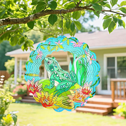 Frog Wind Spinners Outdoor Hanging 3D Frogs Wind Sculpture Outdoor for Silhouette Decoration Gifts,12 Inch Stainless Steel Wind Spinner for Yard, Porch,Balcony,Home,Patio,Spring Garden Decor