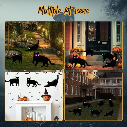 6 Pack Halloween LED Glowing Eyes Black Cat Glow in The Dark with Lights Outdoor Outside Halloween Decorations Scary Yard Signs Garden Decor Lawn for Pathway Stake Thickened Silhouette