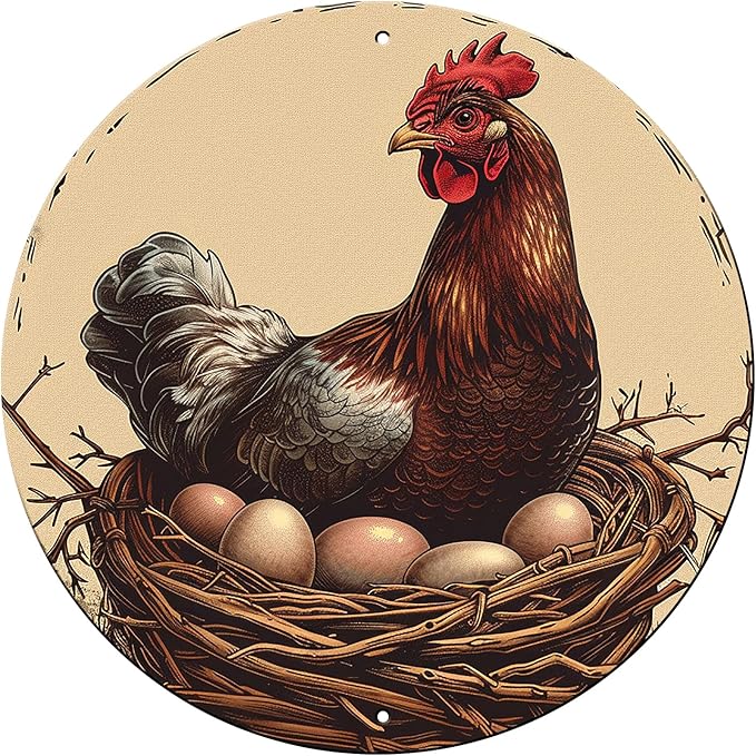 Chicken Coop Hen Vintage Metal Tin Sign Chicken Wreath Wall Decor Kitchen Farmhouse Outdoor Chicken Decor For Chicken Lovers Chicken House Decor 12 Inch