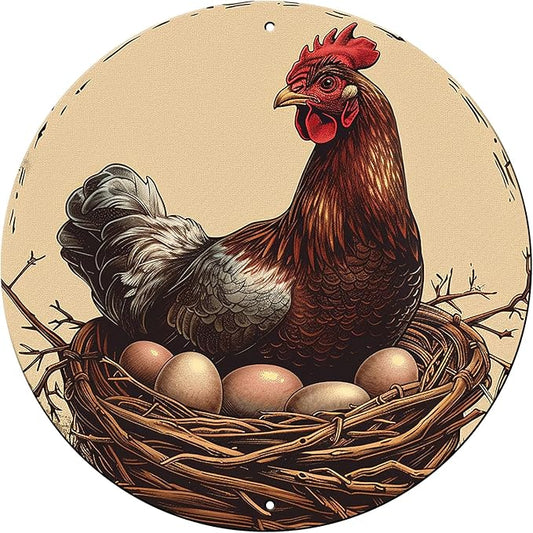 Chicken Coop Hen Vintage Metal Tin Sign Chicken Wreath Wall Decor Kitchen Farmhouse Outdoor Chicken Decor For Chicken Lovers Chicken House Decor 12 Inch