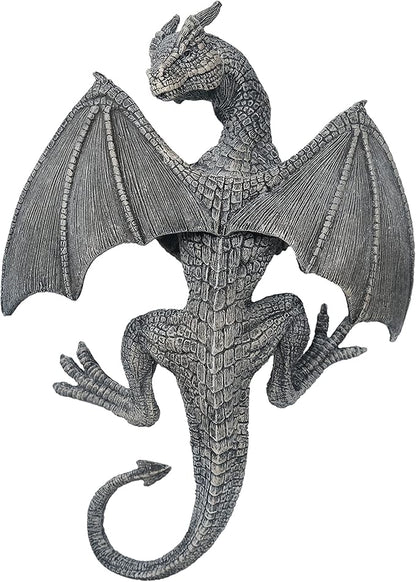 Dragon Winged Gargoyle Fence Hanger Outdoor Wall Decor- Detailed Fence Topper Hanging Statue- Gothic Climbing Grotesque Dragon for Garden, Patio, Porch (14 Inch)