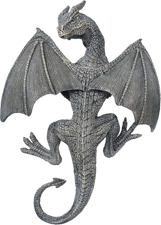 Dragon Winged Gargoyle Fence Hanger Outdoor Wall Decor- Detailed Fence Topper Hanging Statue- Gothic Climbing Grotesque Dragon for Garden, Patio, Porch (14 Inch)