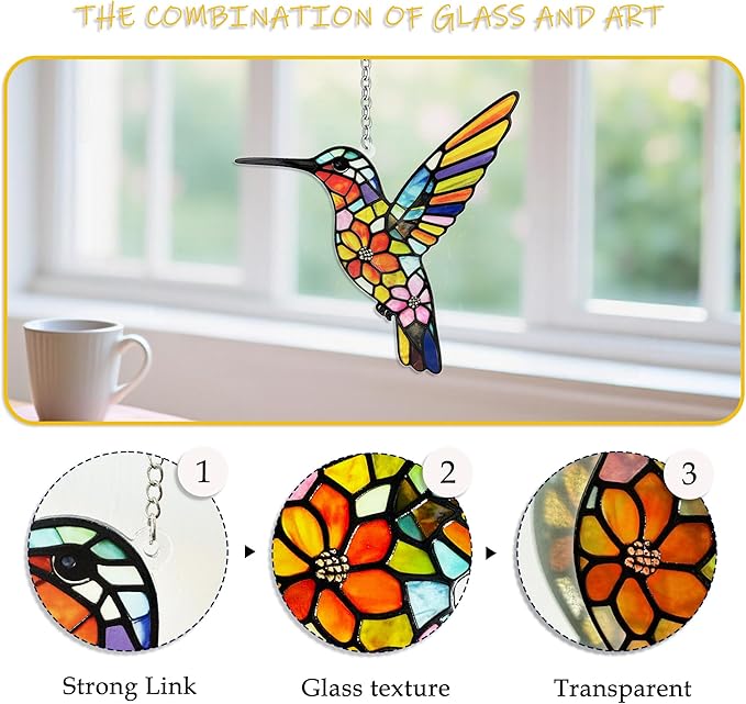Stained Glass Suncatchers for Windows, Hanging Sun Catchers Indoor Window, Hummingbird Gifts for Bird Lovers