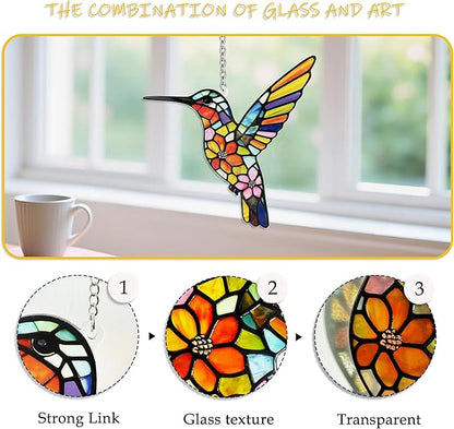 Stained Glass Suncatchers for Windows, Hanging Sun Catchers Indoor Window, Hummingbird Gifts for Bird Lovers