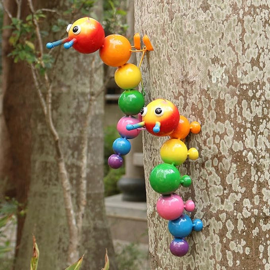 Cruis Cuka Metal Caterpillar Statue Yard Art Garden Decor for Outside Patio Lawn Ornaments Fence Decorations Gift for Family,Friends,Garden Lovers - Set of 2(Colorful)