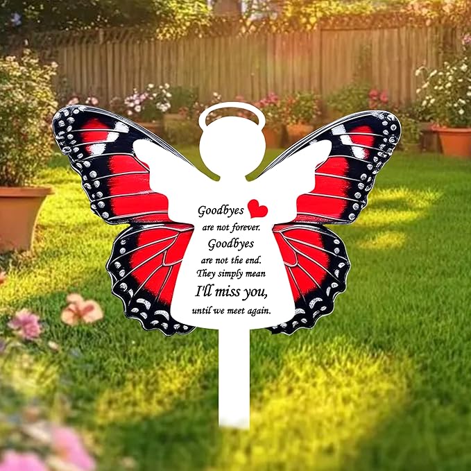 Angel Butterfly Memorial Garden Stake - Metal Grave Marker for Cemetery - Sturdy Thickened White Angel Remembrance Plaque, Sympathy Gift for Loss of Loved One