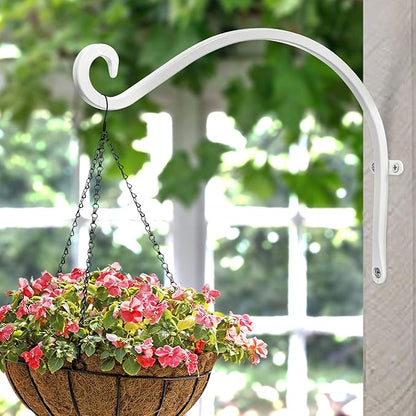 Qiang Ni Bird Feeder Hanger: 12-Inch 50 Lb Wall-Mounted Plant Bracket Outdoor - 2 Pieces White Plant Hooks for Hanging Flower Baskets