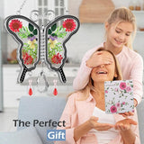 KY&BOSAM Suncatcher Butterfly Stained Glass Crystal Butterfly Suncatchers Ornament hangings for Windows Wind Chime with Pressed Flower Butterfly Embedded in Glass Mother`s Day Birthdays