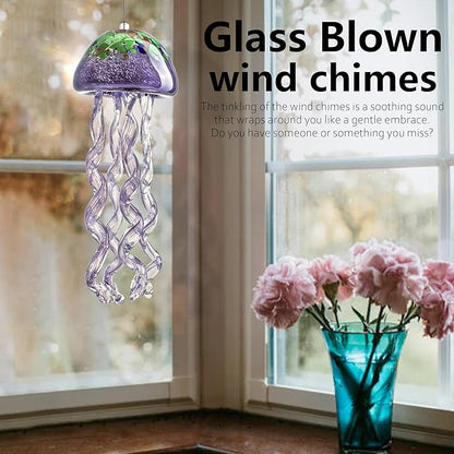 H&D HYALINE & DORA Purple Blown Glass Jellyfish Wind Chime Sea Glass Wind Chimes for Outside Jellyfish Wind Chimes Outdoor Sea Glass Decor for Patio Garden Balcony Porch(14in)