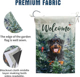 Welcome Winter Garden Flags Rottweiler Garden Flag Cardinal Birds on Snowy Pine Tree Flag Dog Yard Flags for Outside 12x18 Double Sided Christmas Decorative Lawn Flags