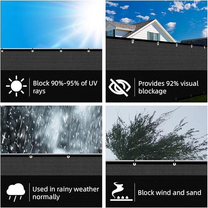 KANAGAWA 6ft x 50ft Privacy Screen Fence, 90% Blockage Heavy Duty 175 GSM Fencing Mesh Net Cover for Outdoor Wall Garden Yard Backyard 80 Cable Zip Ties Included Black