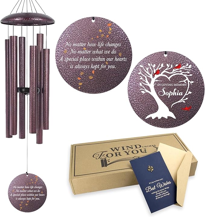 Personalized Cardinal Sympathy Wind Chimes, Deep Tone 30/36/45 inch Wind Chimes Sympathy Gifts for Loss of Loved One, in Loving Memory Windchimes for Loved Ones Lost, Garden Decor, Produced in USA