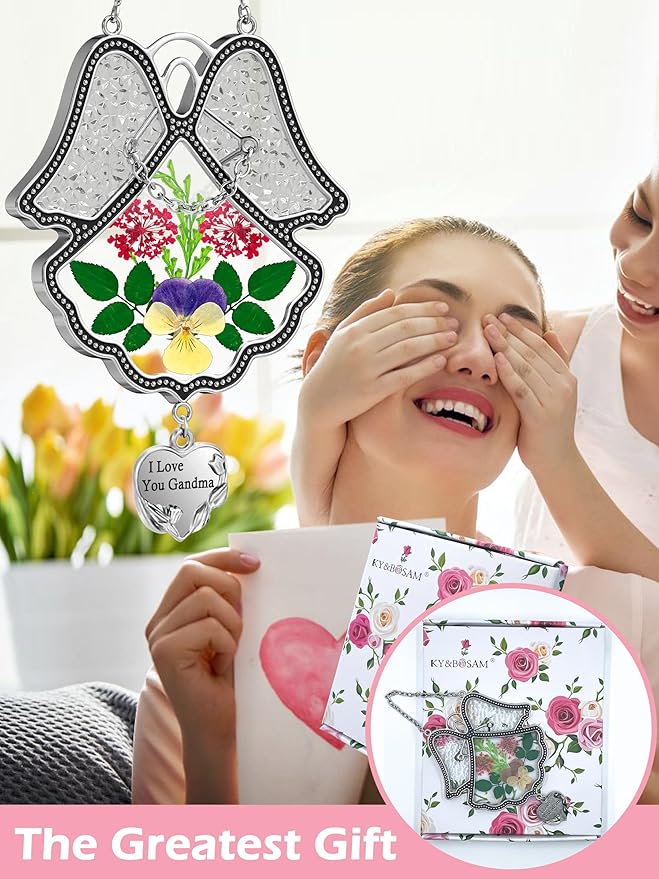 KY&BOSAM Gifts for Nana I Love You Grandma Angel Suncatcher Stained Glass Suncatchers for Window Hangings Glass & Metal Maker for Garden Christmas Tree Wedding Party Patio Backyard Home Decor