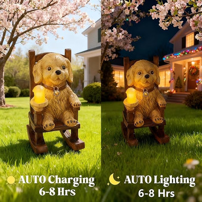 IVCOOLE Solar Dog Statue, Dog Garden Statues, Outdoor Dog Decorations for Patio Porch Yard and Lawn, Resin Dog Figurines with Solar Lantern, Dogs Lovers Gifts for Mom Grandma Women Housewarming