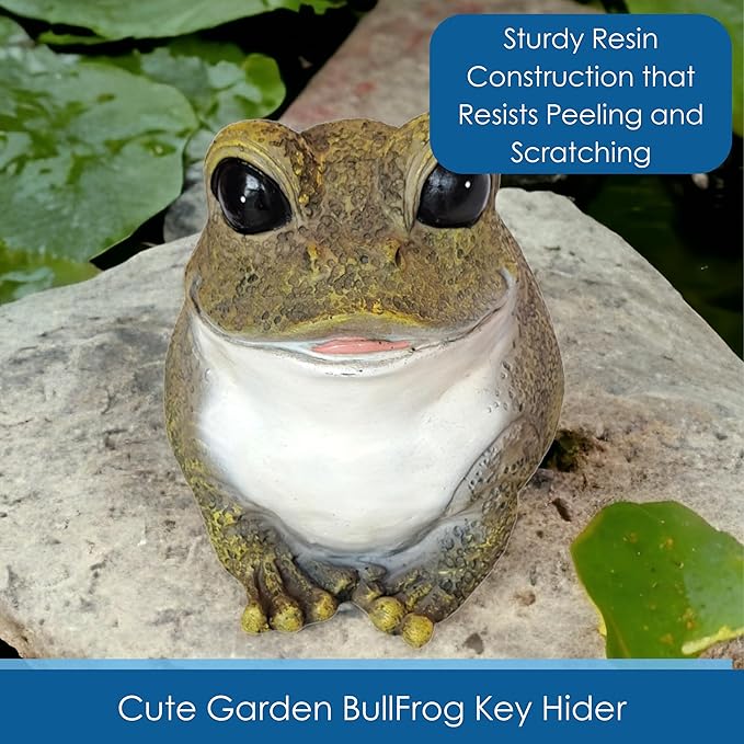 Gift Essentials Stocky Frog Decorative Garden Statue and Key Hider - Hides a Secret Extra Hidden Key Outside in Garden, Yard or Porch