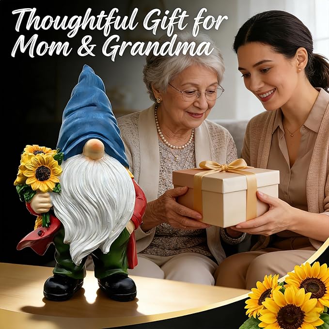 Garden Gnome Outdoor Sunflower Faceless Gnome Statue - Funny Garden Decor for Patio, Lawn, Yard, Balcony, Indoor Home Office Shelves Figurines Ornament Decorations, Mom Grandma Sisters Gifts