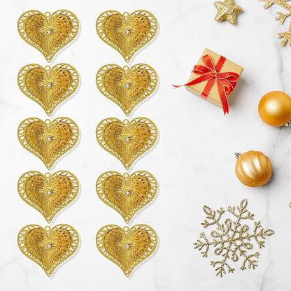 10pcs Gold Heart Shape Suncatcher Parts Hanging Window Pendant DIY Metal Part Ornament Hand-Crafts Gifts