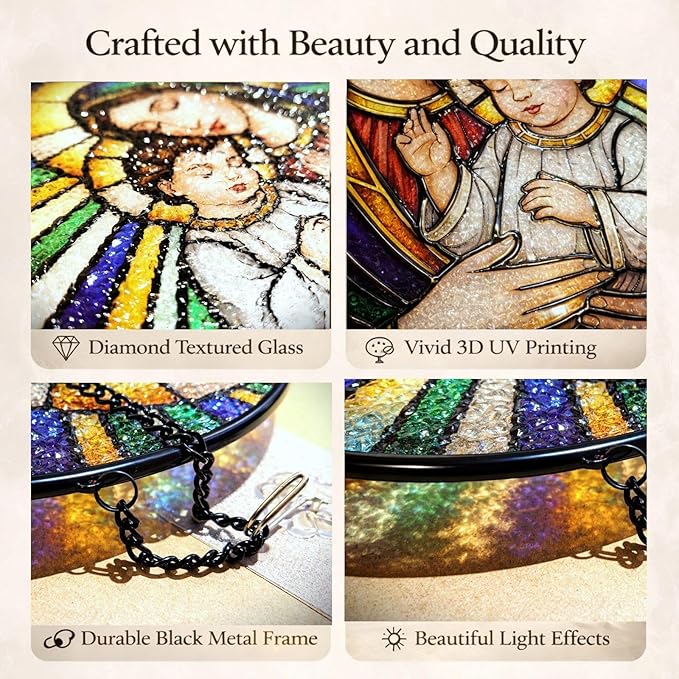 Virgin Mary and Child Suncatcher Window Hanging, 7.8" Stained Glass for Mom, Grandma and Friends, Faith Decor for Window, Prayer Room, Sunroom and Office