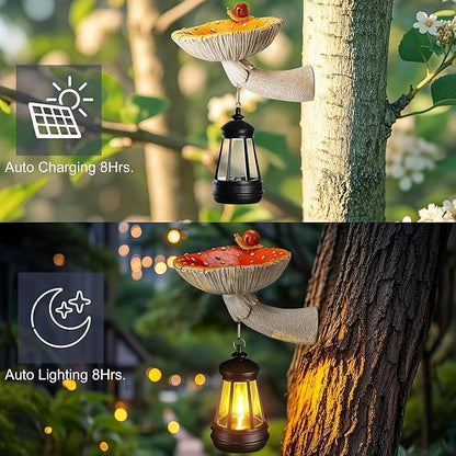 Etlemonde Solar Mushroom Garden Statue, Cute Hand-Painted Resin Decoration with Snail & Lantern, Waterproof Outdoor Ornament, Perfect Fairy Garden Decor & Unique Gift(Yellow)