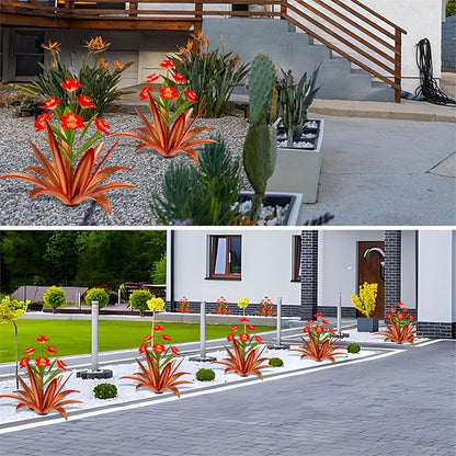 TOMBABY Huge Metal Agave Plants Outdoor Decoration Outdoor Garden Decorated with Flowers Mexican Yard Art Plant Garden Gift (1 Big red)