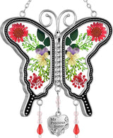 KY&BOSAM Suncatcher Butterfly Glass My Precious Sister Suncatchers Ornament hangings for Windows Wind Chime with Pressed Flower Butterfly Embedded in Glass Mother`s Day Birthdays