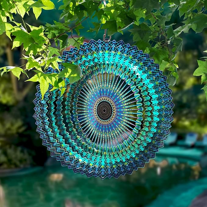 FONMY Stainless Steel Wind Spinner Mandala Starry Sky 6 inch 3D Stainless Steel Laser Cut Metal Art Geometric Pattern - Hanging Wind Spinner Kinetic Yard Art Decorations - Indoor/Outdoor Décor