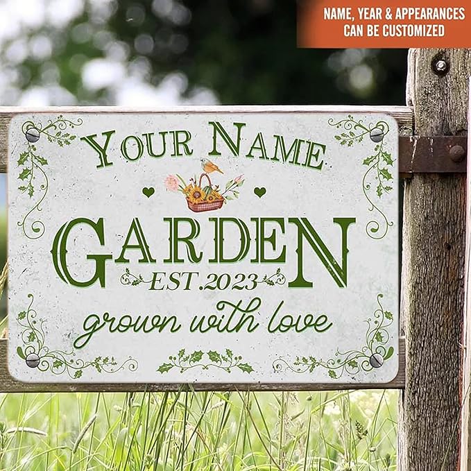 Custom Metal Signs with Name Made in USA Personalized Vintage Garden Sign Waterproof Vintage Decorative Metal Print for Wall Decor Customized Home Garden Ideas Gifts Artwork Prints for Yard Ourdoor