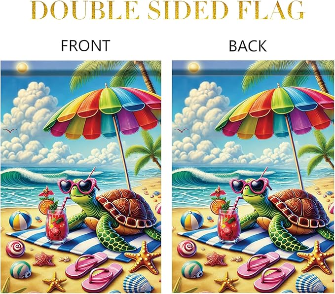 Summer Garden Flag 12x18 Inch Cute Sea Turtle Beach Umbrella Sunglasses Tropical Ocean Design Outdoor Yard Porch Lawn Patio for Seasonal Coastal Home Decor