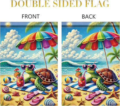 Summer Garden Flag 12x18 Inch Cute Sea Turtle Beach Umbrella Sunglasses Tropical Ocean Design Outdoor Yard Porch Lawn Patio for Seasonal Coastal Home Decor