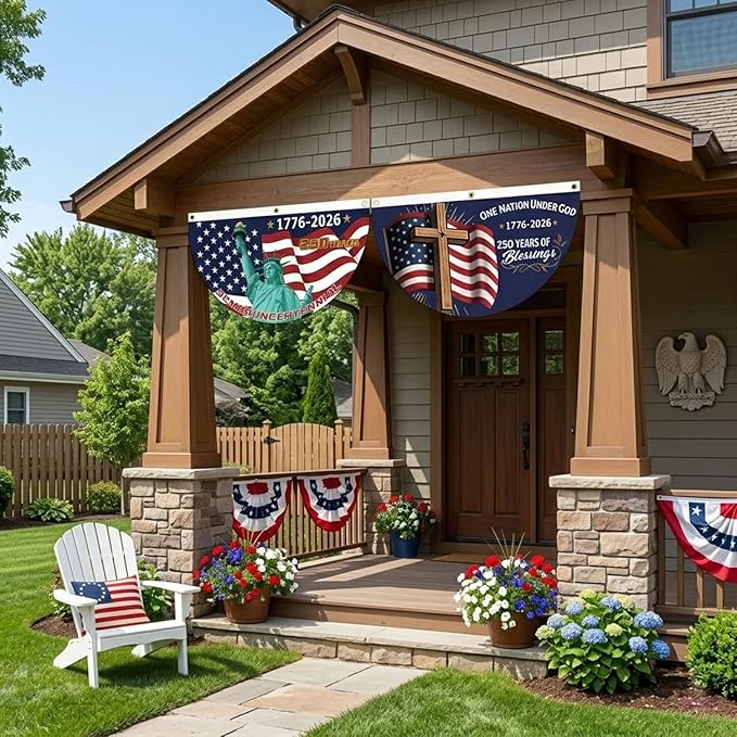 2PCS 250th Anniversary Flag 1.5x3 Ft Anniversary Flag, 1776-2026, 250 Years Birthday flags for Patriotic Yard, House Banner, Room, Porch, Wall, Fence, Outdoor Decorations(Style 4)