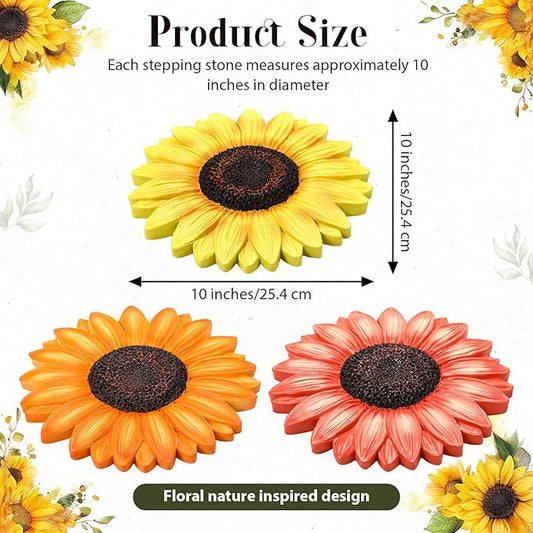 Cinnvoice 3 Pack Garden Stepping Stone Outdoor, Decorative Dimensional Resin Stepping Stones for Patio Pathway Landscaping Walkway Sculpture Yard Backyard Lawn(Sunflower,10 Inches)