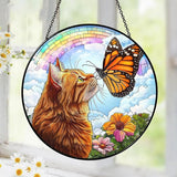 Orange Cat Stained Glass Suncatcher, Butterfly Orange Cat Lovers Gifts Window Hanging Garden Decor, Memorial Pet Loss Sympathy Gift Christmas Birthday for Grandma, Friends, Women