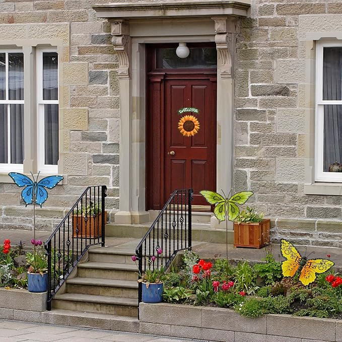 Sunflower Welcome Sign Metal Hanging Welcome Plaque for Wall Front Door - Decorative Flower Yard Signs Spring Wreath Decor for Garden Porch Patio Backyard (F)