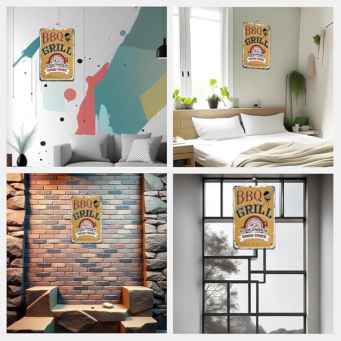 Metal Tin Signs Gift for Home Porch Bar Front Yard Wall Decor Back yard Tiki Bar Hot Tub Poster 8x12 inch (BBQ)