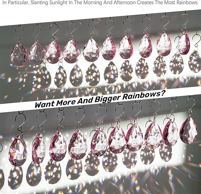 H&D HYALINE & DORA 10pcs Bauhinia Crystal Suncatcher Prisms Chandelier Beads Replacement 38mm Hanging Crystals Ornament Pendant for Window Wedding Party Decor,Pink
