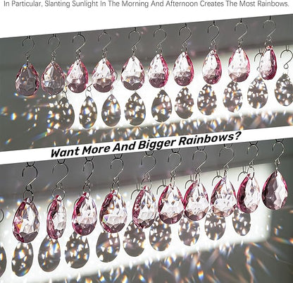 H&D HYALINE & DORA 10pcs Bauhinia Crystal Suncatcher Prisms Chandelier Beads Replacement 38mm Hanging Crystals Ornament Pendant for Window Wedding Party Decor,Pink